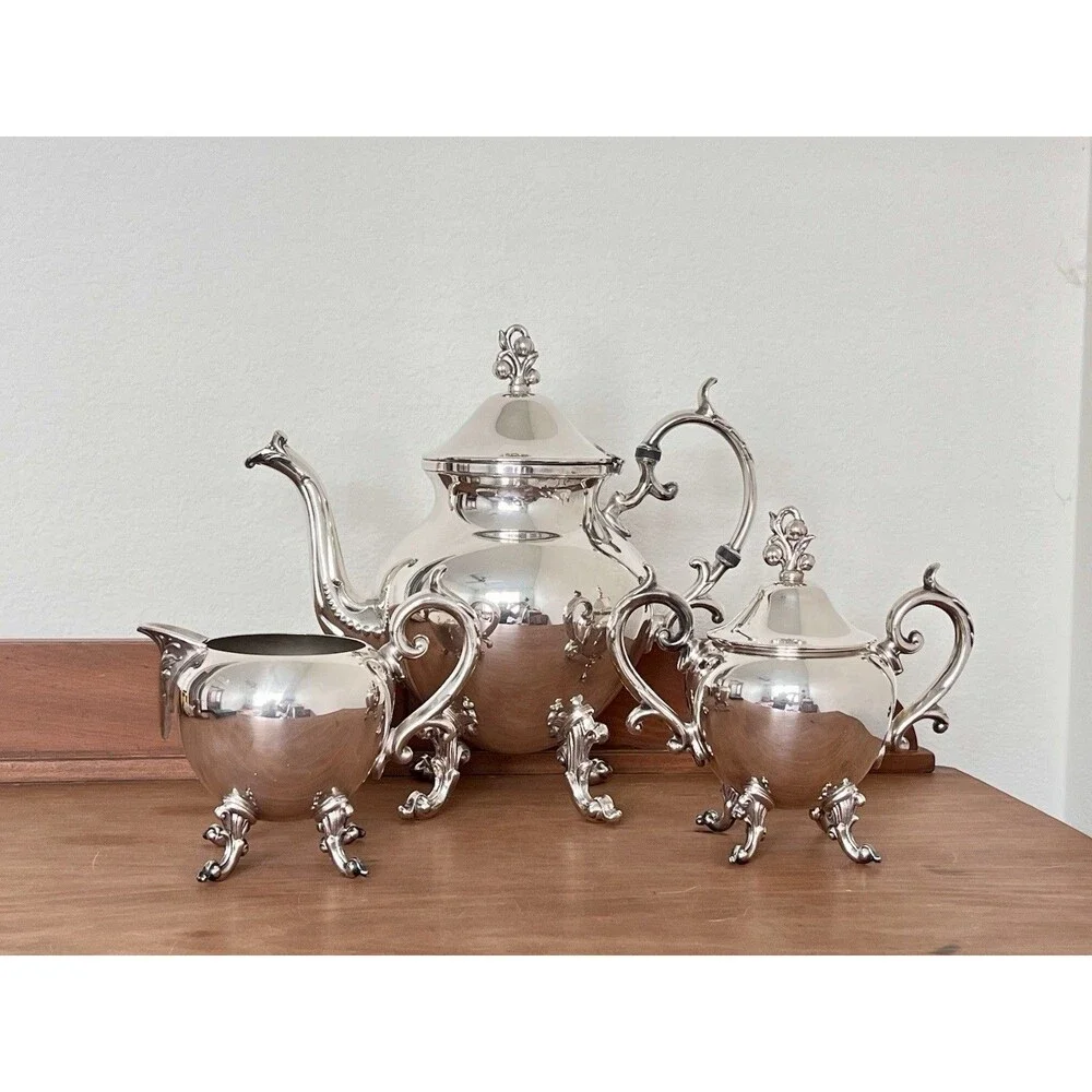 Birmingham Silver Co Silverplate 4pc Set - Teapot, Creamer, & Sugar Bowl w/ Lid